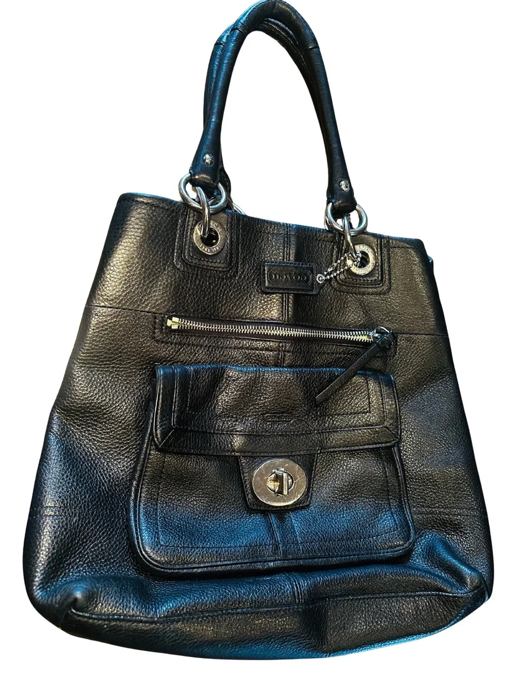 Coach Hampton Black Pebbled Leather Shoulder Tote J1078-F15694